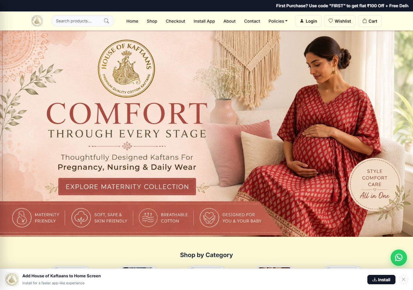 Homepage screenshot of House of Kaftaans
