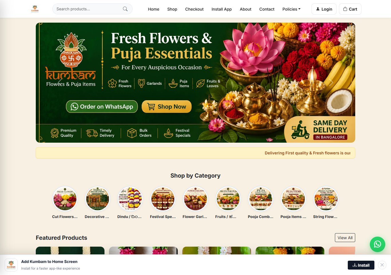Homepage screenshot of Kumbam